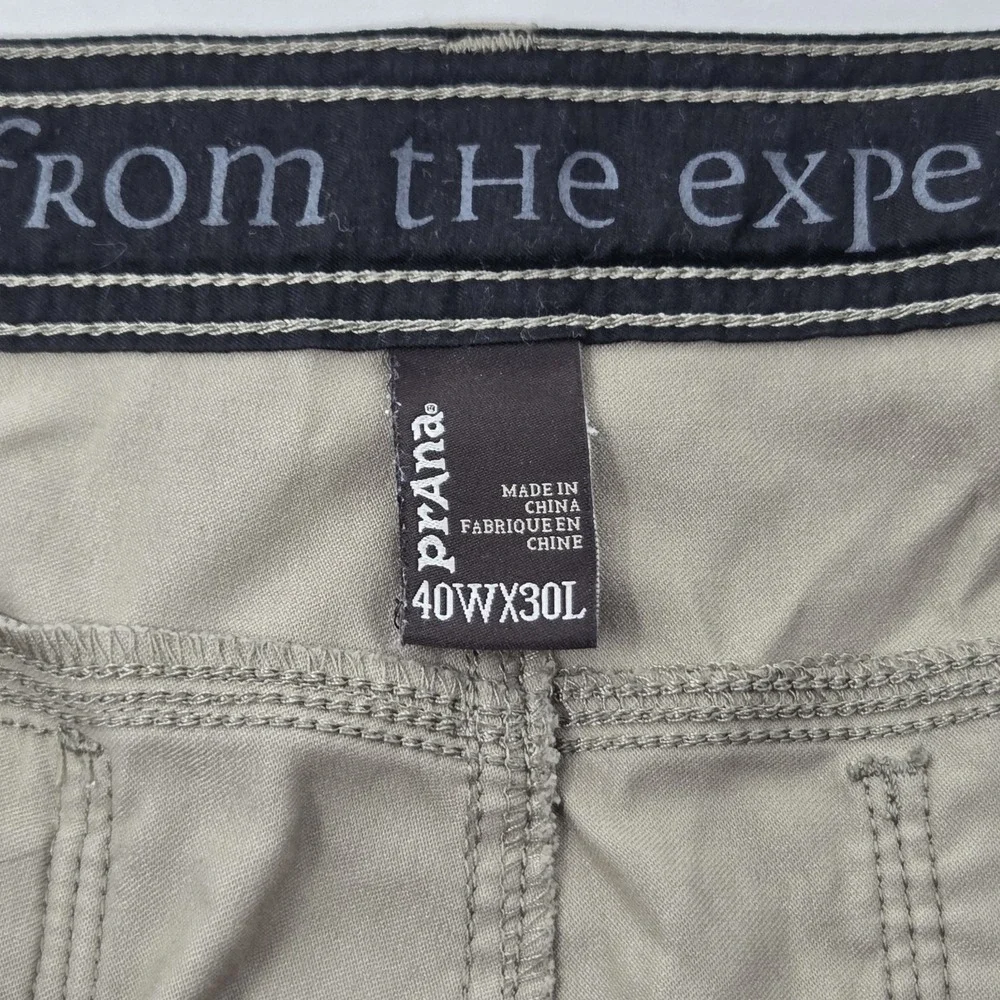 Prana Stretch Zion Pants Mens 40x30 Khaki‎ Tan Straight Hiking Outdoor Roll Up